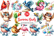 Quirky Whimsical Summer Bird Clipart, an Illustration by Watercolor design (Thumbnail 1 of 4)