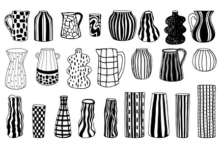 Naive hand drawn vases for flowers, an Illustration by Art's and patterns