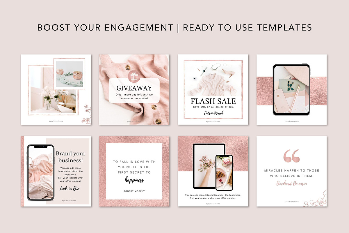 Rose Gold Instagram Templates Canva, a Social Media Template by ...