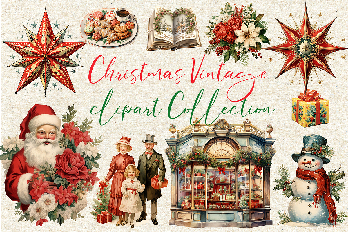 Christmas Vintage clipart, a Seasonal Illustration by clipartconnection (Photo 1 of 2)
