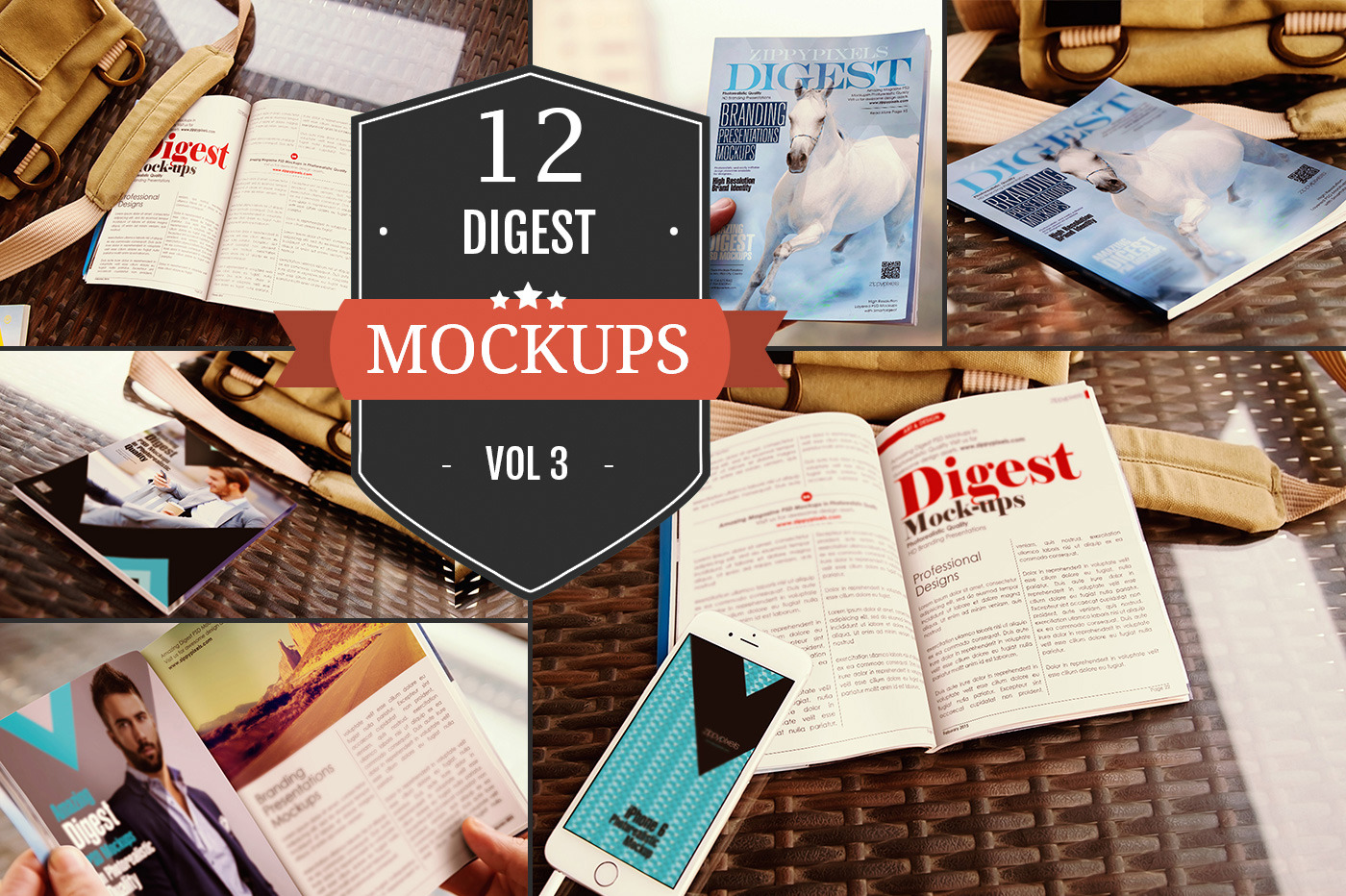 Digest-Sized Magazine Mockups Vol. 3, a Print Template by ZippyPixels