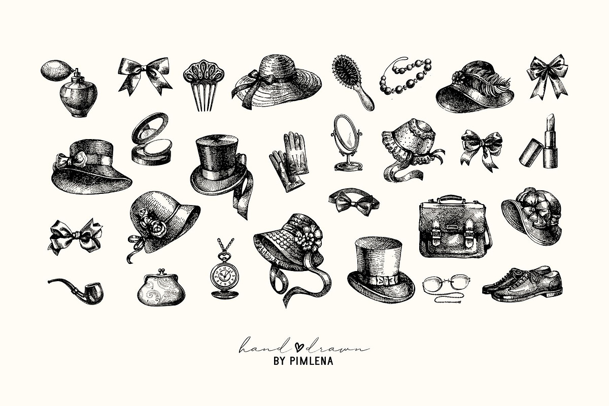 Vintage Beauty Sketches, an Object Illustration by Elena Pimonova (Photo 2 of 8)