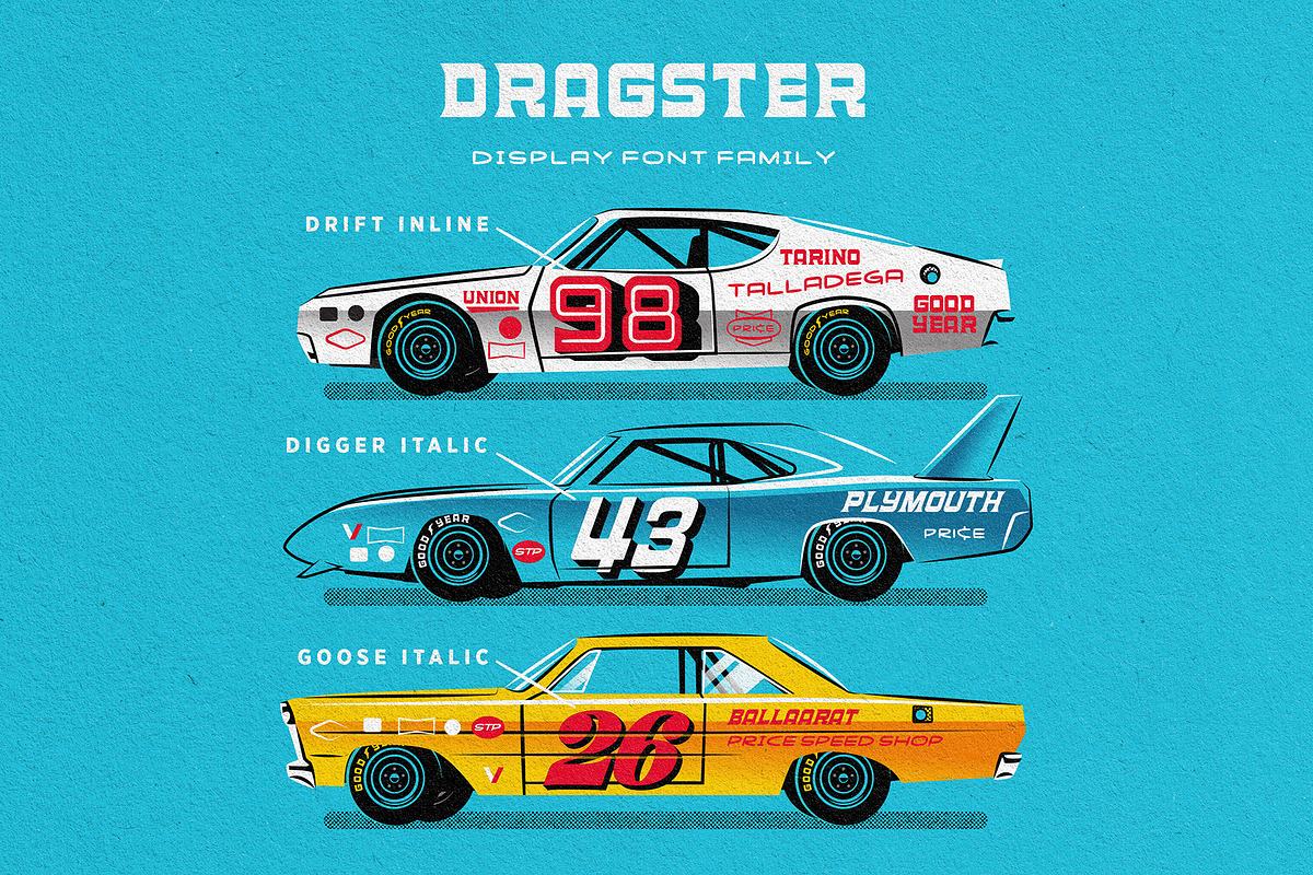 DRAGSTER FONT FAMILY, a Script Font by Price Foundry (Photo 6 of 6)