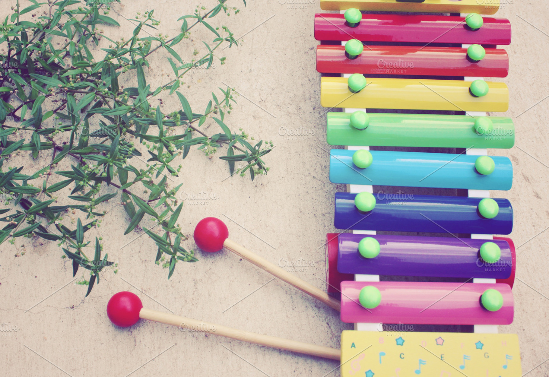 Xylophone toy, vintage filter