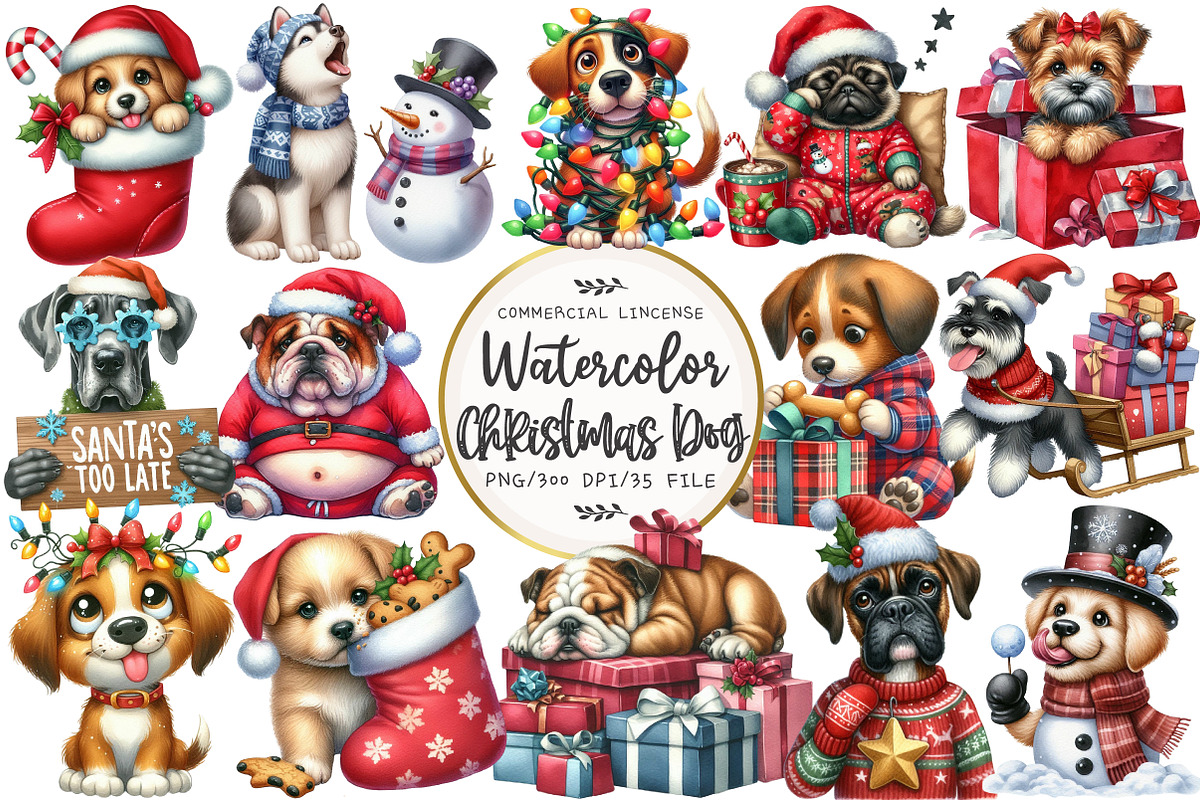 Christmas Cute Dog Clipart, an Illustration by OK Design
