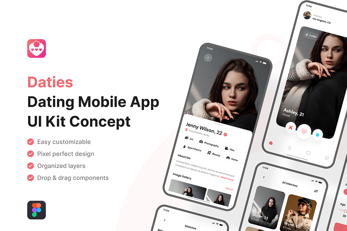 Daties - Dating Mobile App UI Kit, an UI Kit Template by iDoodle Studio