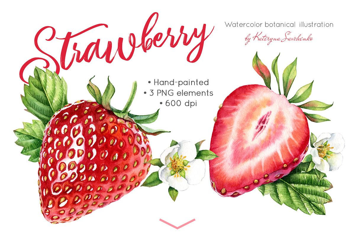 Watercolor Strawberry: whole + half, a Background Graphic by Akvarelldesign (Photo 1 of 2)