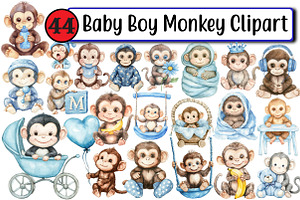 Baby Boy Monkey Clipart, an Illustration by Design Market