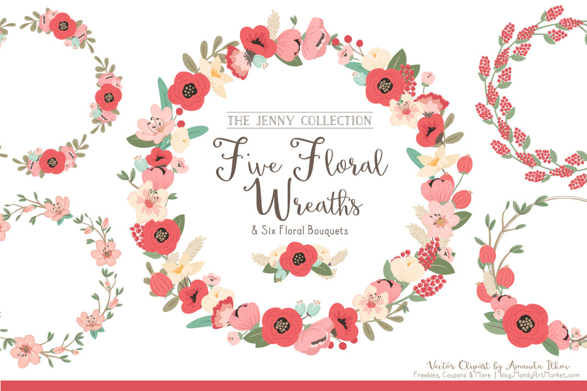 Mint & Coral  Floral Wreaths, an Illustration by Amanda Ilkov (Photo 1 of 4)