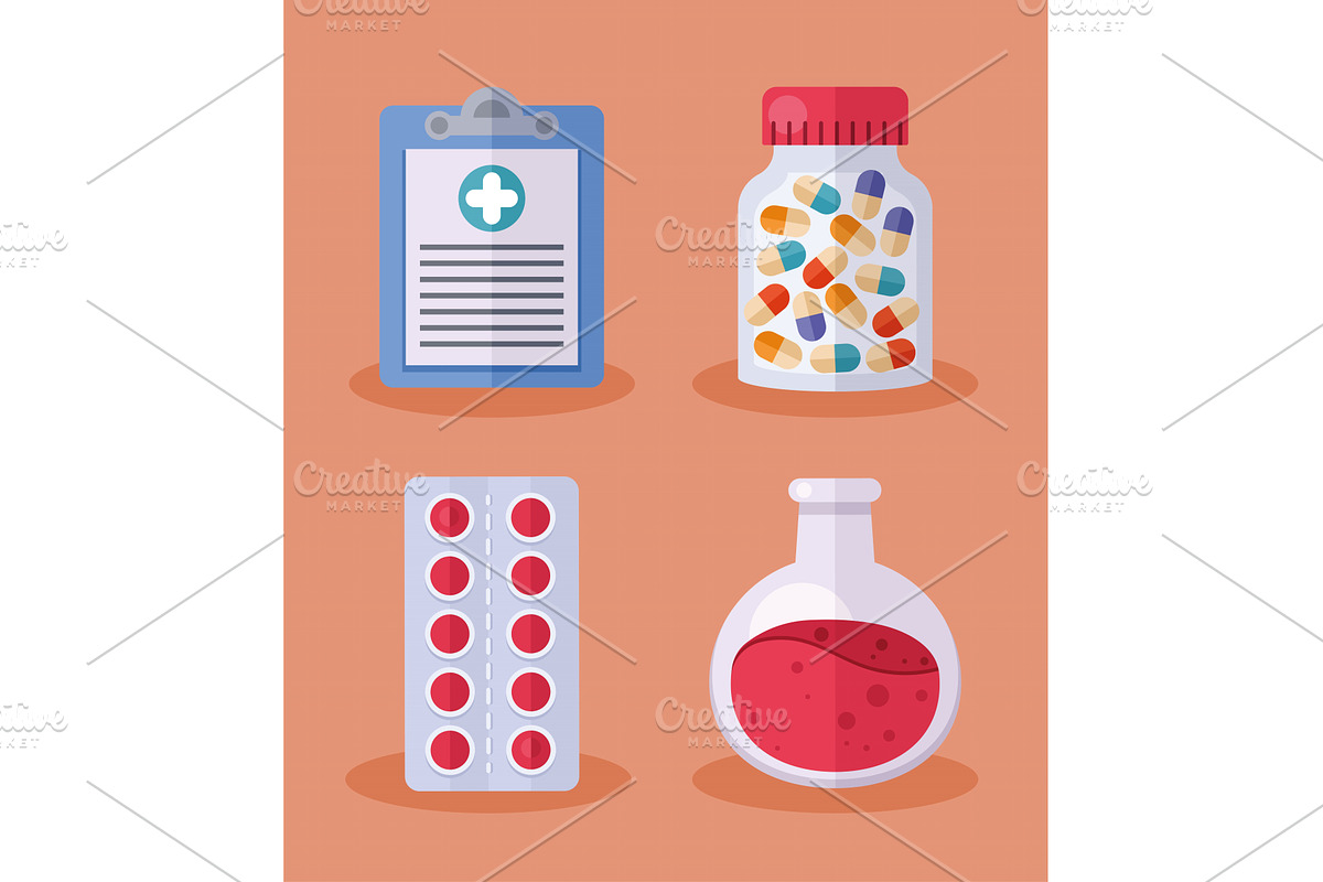 four medical care icons, a Healthcare Illustration by studiogstock