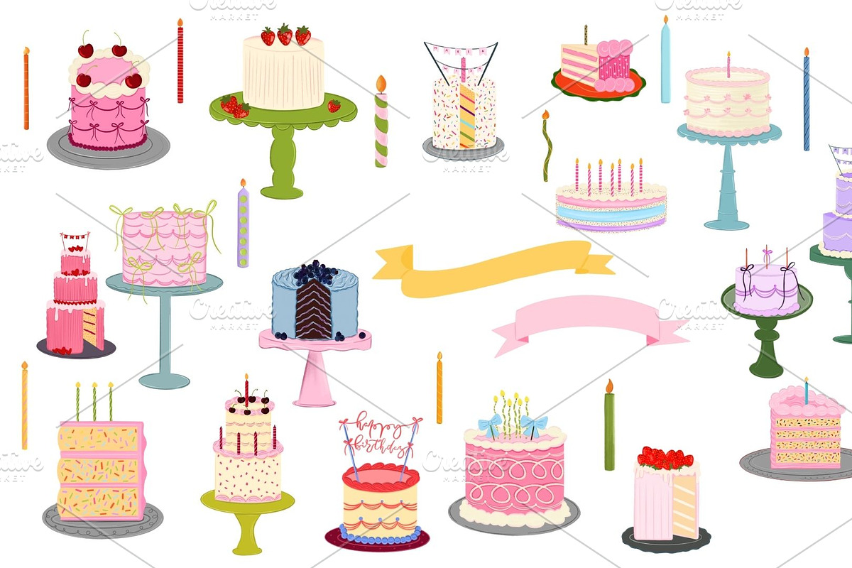 Dopamine Birthday Cakes 37 PNG, a Food Illustration by Oleksandra Illustrates (Photo 2 of 19)