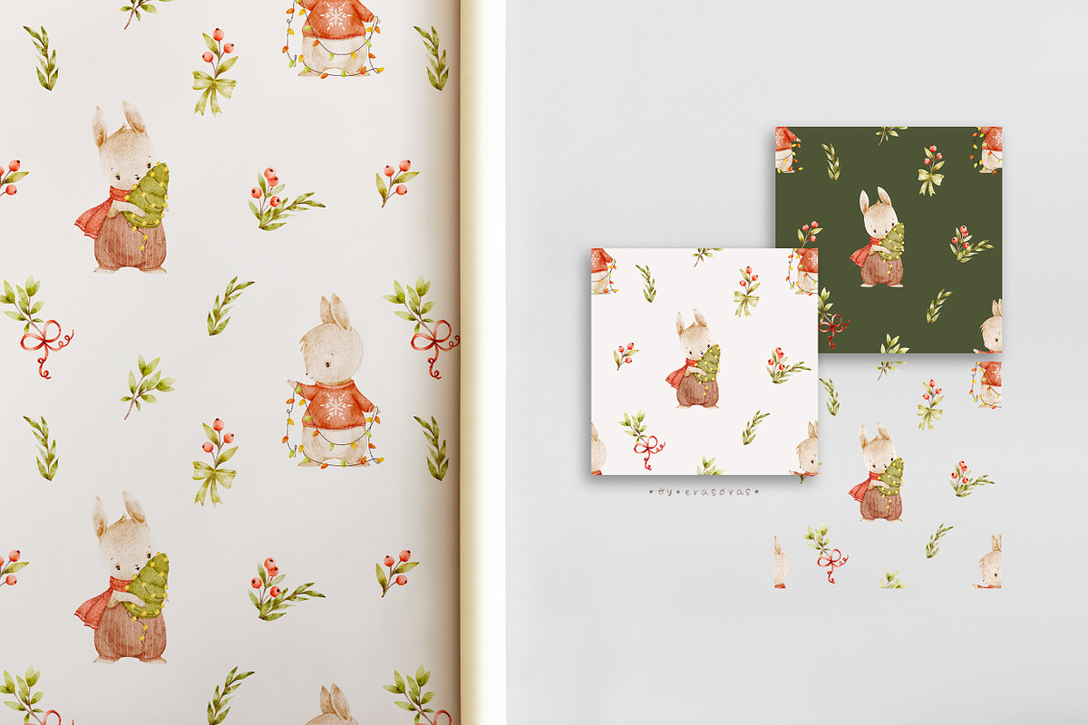 LITTLE CHRISTMAS watercolor animals, an Animal Illustration by erasovas (Photo 10 of 12)