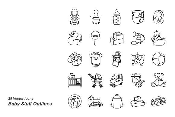 Baby Stuff Outlines Vector Icons