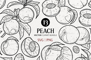 Peach SVG Clipart Fruit Set