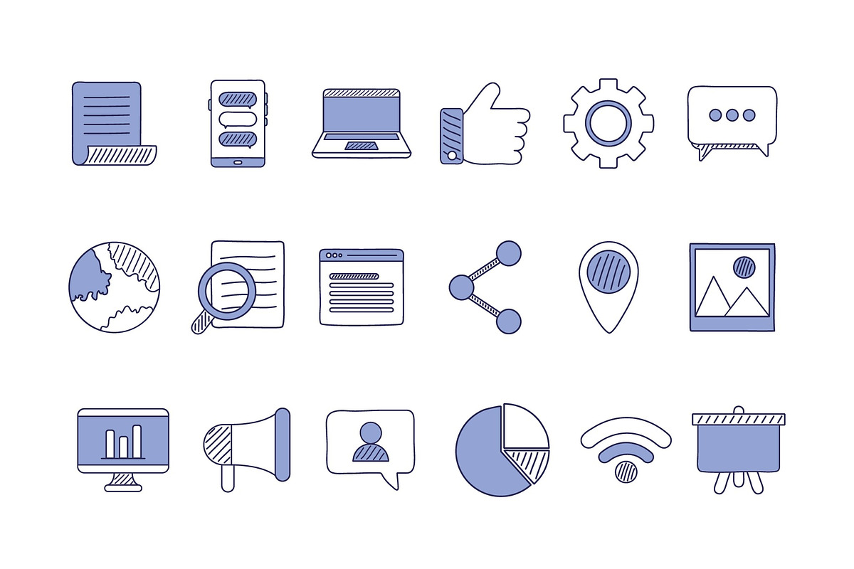 Marketing Doodle Icons Set, an Object Illustration by studiogstock (Photo 1 of 4)