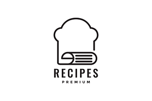 food recipe with chef hat line logo, a Branding & Logo Template by devastd