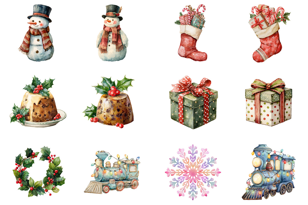 Kawaii Vintage Christmas Clipart, an Illustration by Design Market (Photo 3 of 3)