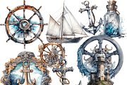 Watercolor Nautical Elements Clipart, an Object Graphic by ArtisticTimberStudio (Thumbnail 2 of 2)