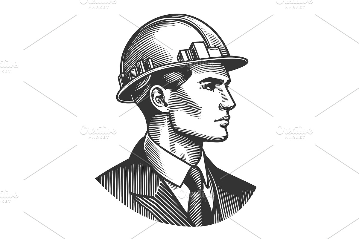 businessman builder hard hat vector, a Person Illustration by AlexArt