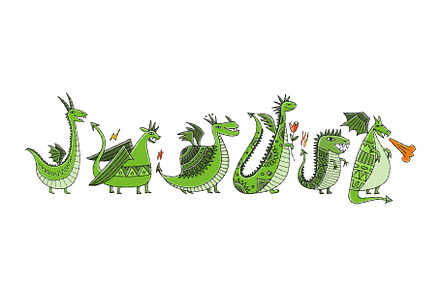 Collection of 6 Dragons isolated on