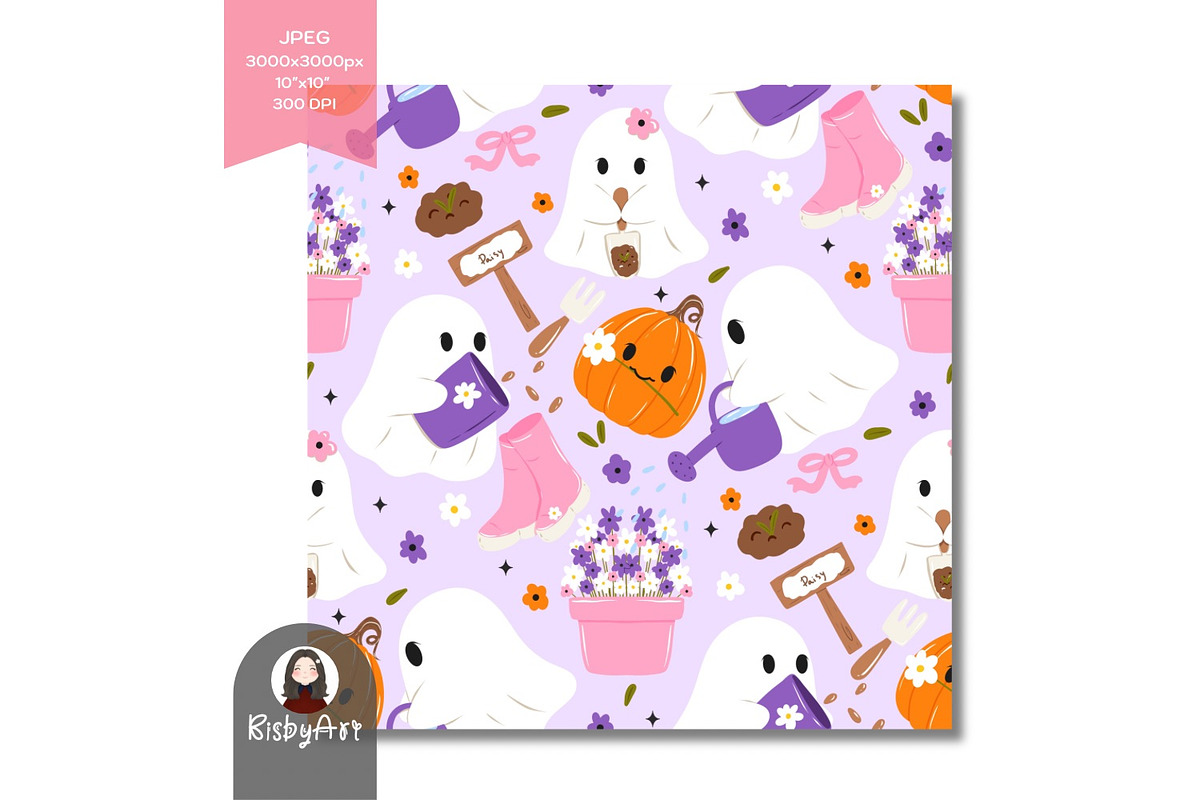 Halloween Gardening Seamless Pattern, a Pattern Graphic by KisbyArt (Photo 2 of 3)