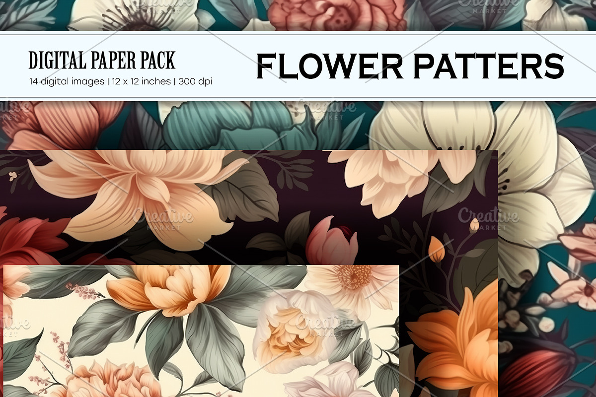 Floral Patterns 08.Digital Paper Set, a Pattern Graphic by KENO Mascots (Photo 2 of 3)