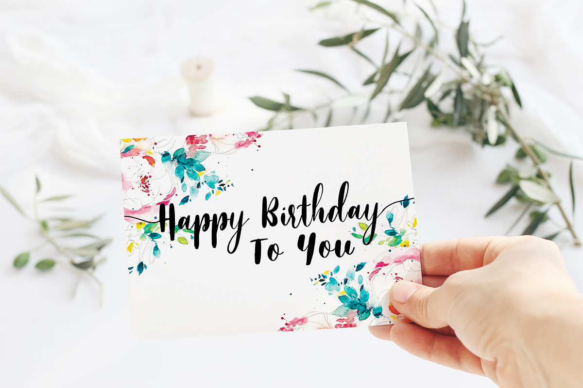 watercolor flower birthday card, a Card Template by TurquoiseDesign (Photo 1 of 2)