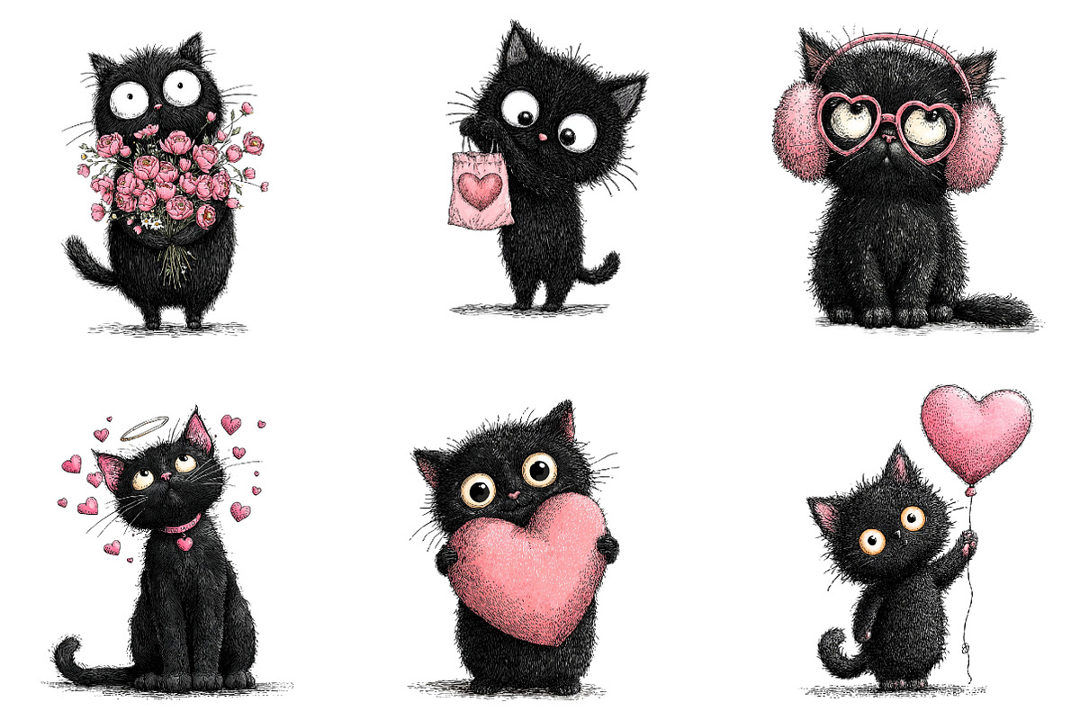 Quirky Valentine Black Cat Clipart, an Illustration by Dream Creation (Photo 5 of 7)