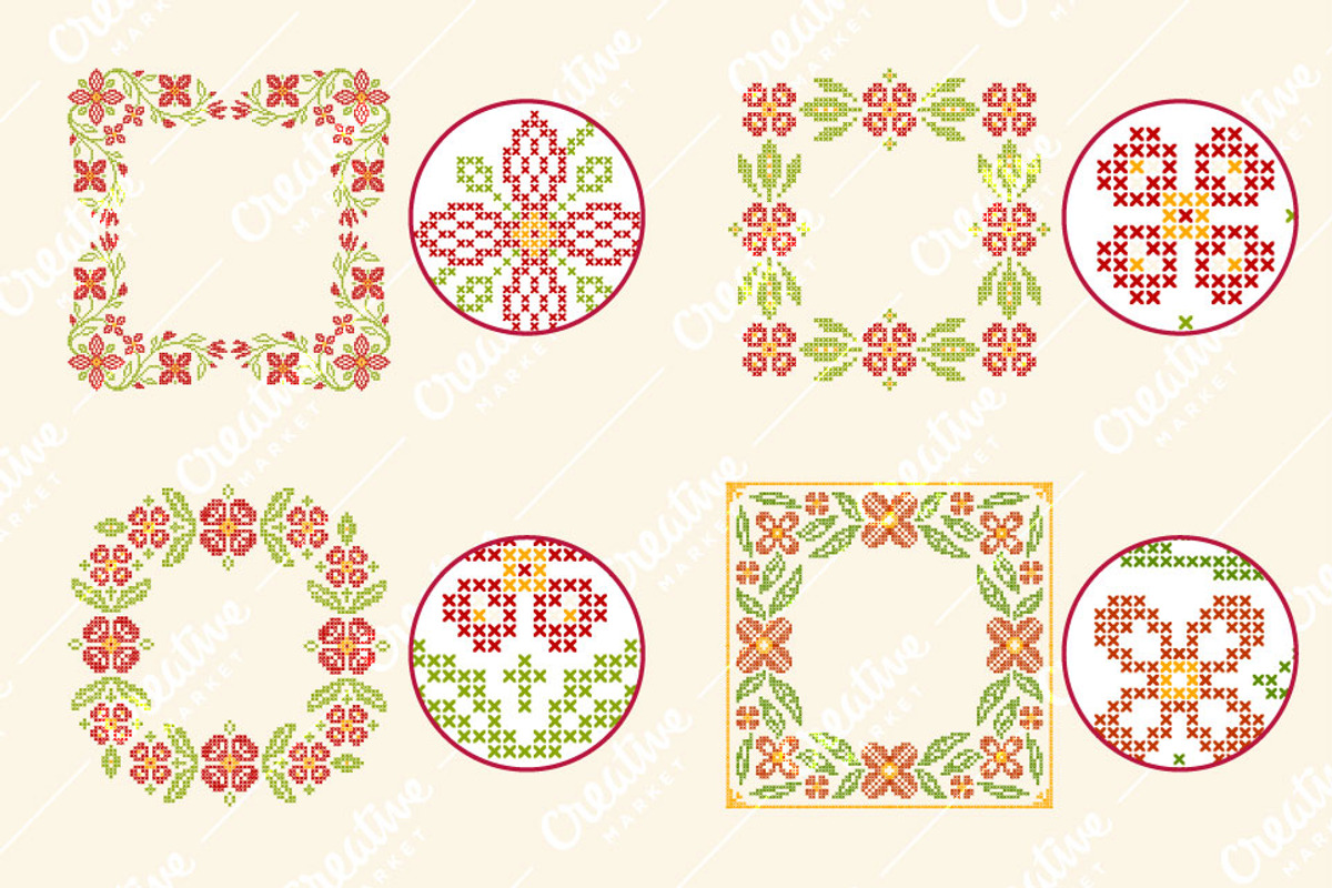 Cross-stitch floral frames, an Illustration by Slanapotam (Photo 2 of 2)