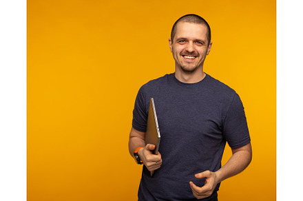 Man developer or freelancer holding
