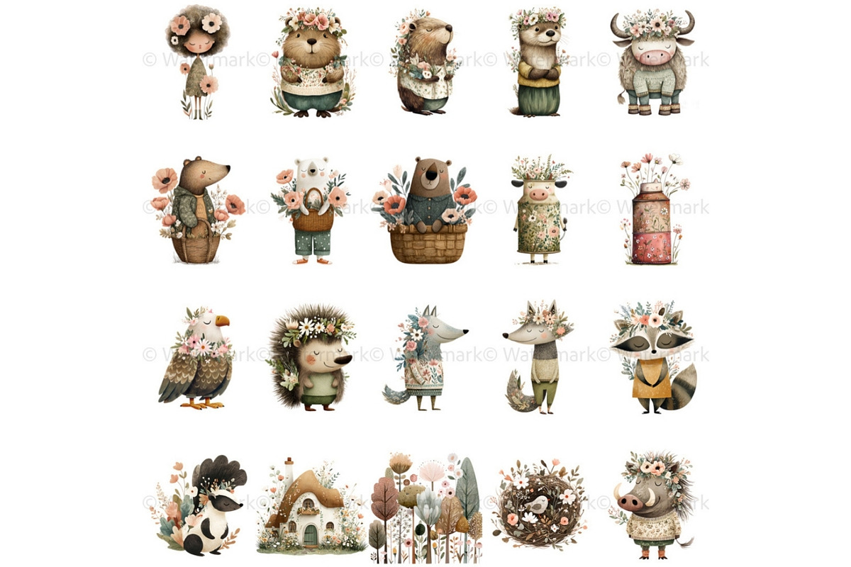 Floral Nursery Animals Clipart, a Decorative Illustration by Nicole Branger Art (Photo 8 of 19)