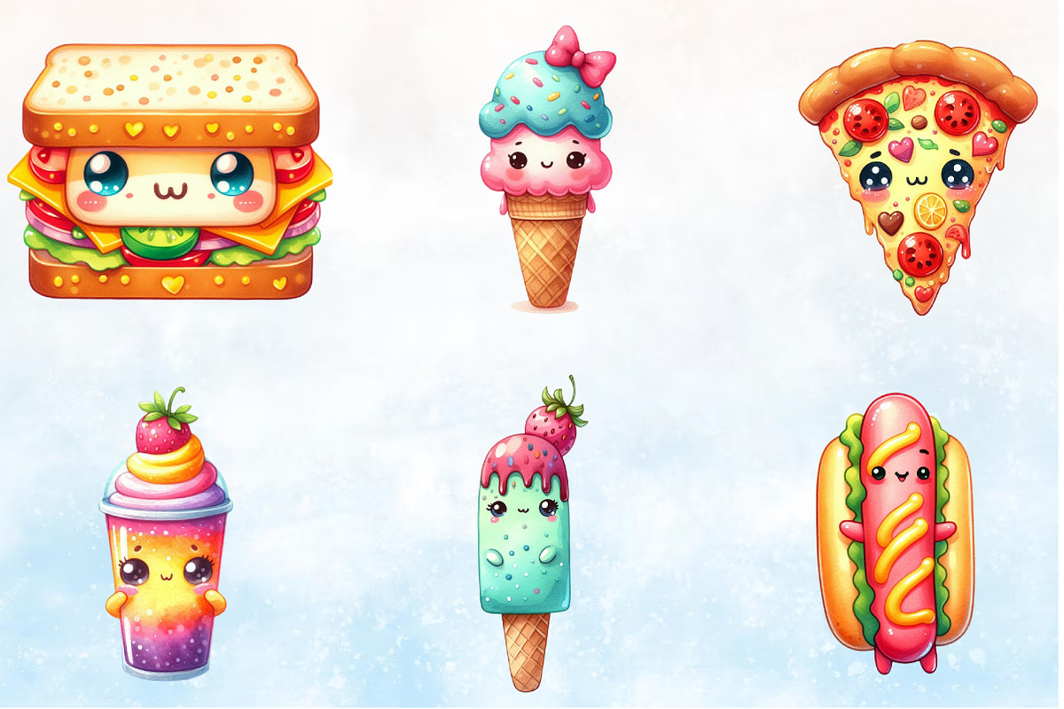 Watercolor Kawaii Food Clipart, a Seasonal Illustration by Rose Art (Photo 2 of 3)