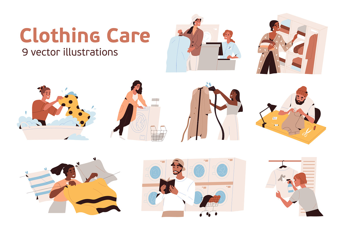 People taking care of clothes set, a Person Illustration by Good Studio (Photo 1 of 10)