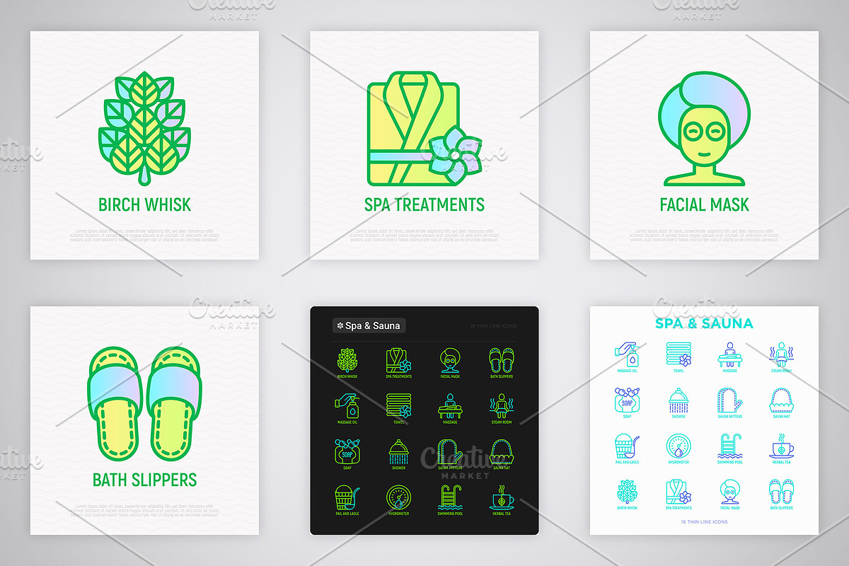 Spa and Sauna | 16 Thin Line Icons, an Outline Icon by Alex Blogoodf (Photo 7 of 11)