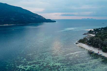Sea and island at dusk from above, a Nature Photo by Art Rachen