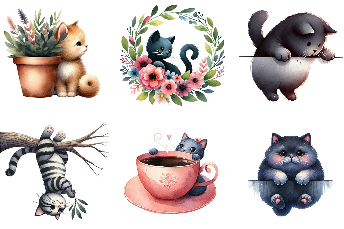 Cute Cat Peeking Silhouette Clipart, an Illustration by DreamArtGraphic (Photo 6 of 7)