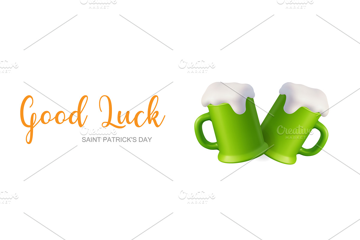 Good Luck banner with two green beer, an Illustration by GraphiShop