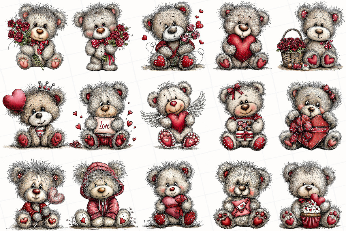 Whimsical Valentine Teddy Bear Clipa, an Illustration by OK Design (Photo 3 of 6)