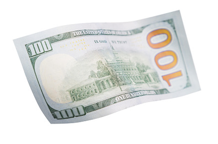 One Hundred Dollar Bill Falling or Floating on Empty Background., a Photo by Andy Dean Photography