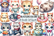 Watercolor Cute Doodle Cat Clipart, an Animal Illustration by Rose Art (Thumbnail 1 of 7)