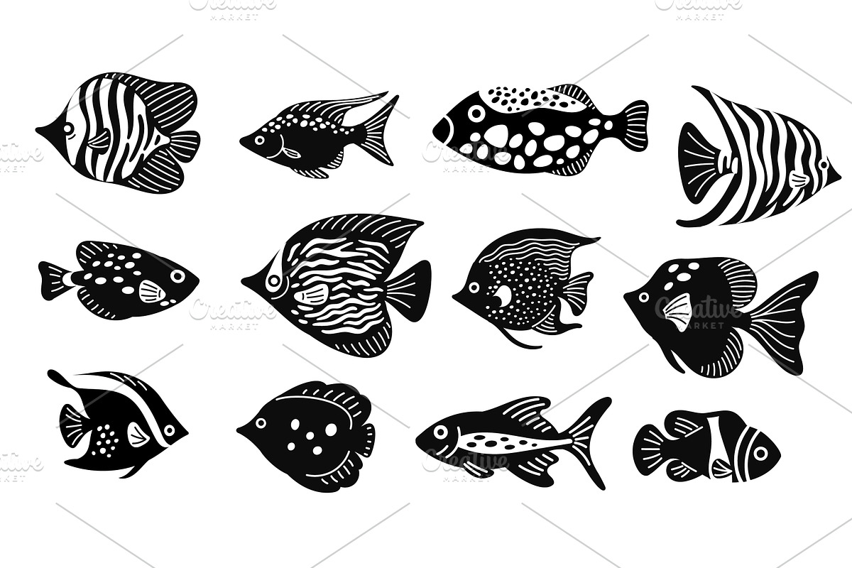 Coral sea fish silhouettes. Exotic, an Animal Illustration by Vectorbuum