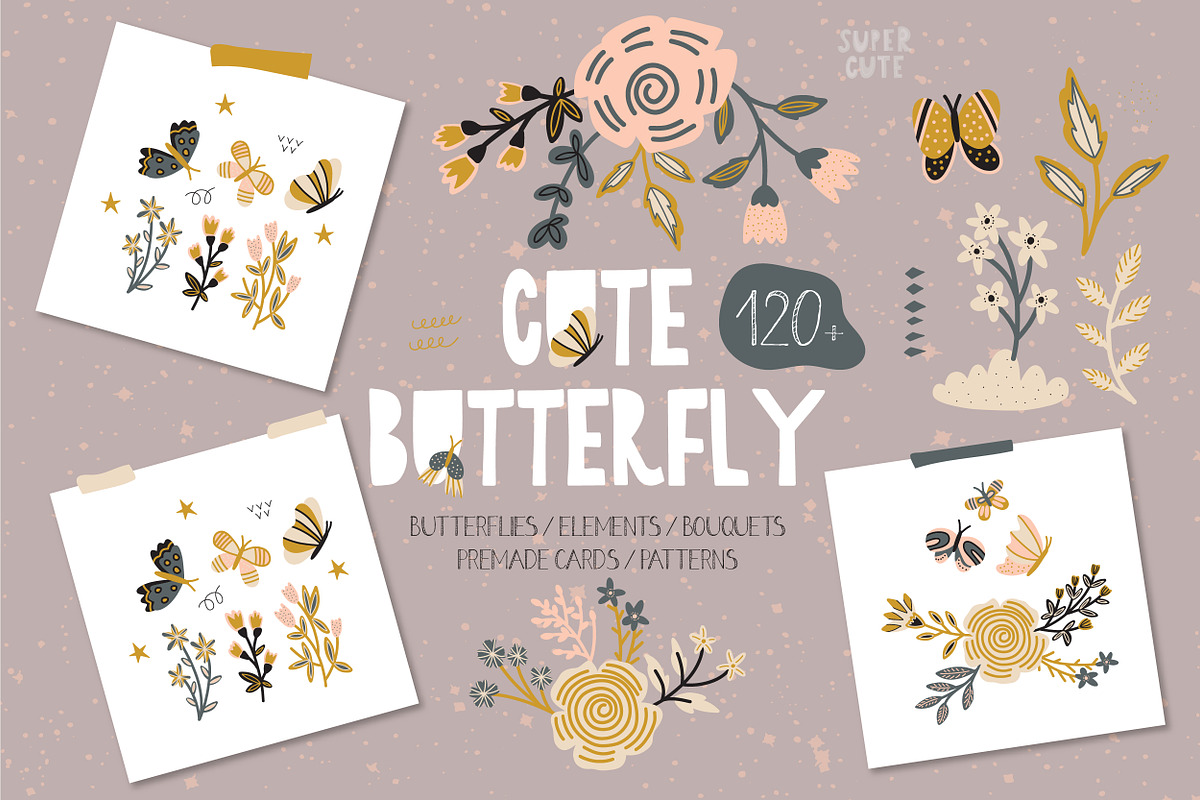 Cute Butterfly 120+ elements, a Decorative Illustration by BAGIRA | Studio (Photo 1 of 9)