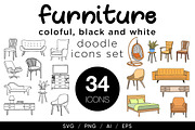Furniture doodle illustrations set, an Outline Icon by Gulnarart (Thumbnail 1 of 8)