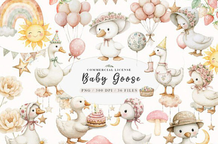 Baby White Goose Birthday Png, an Illustration by JackArt