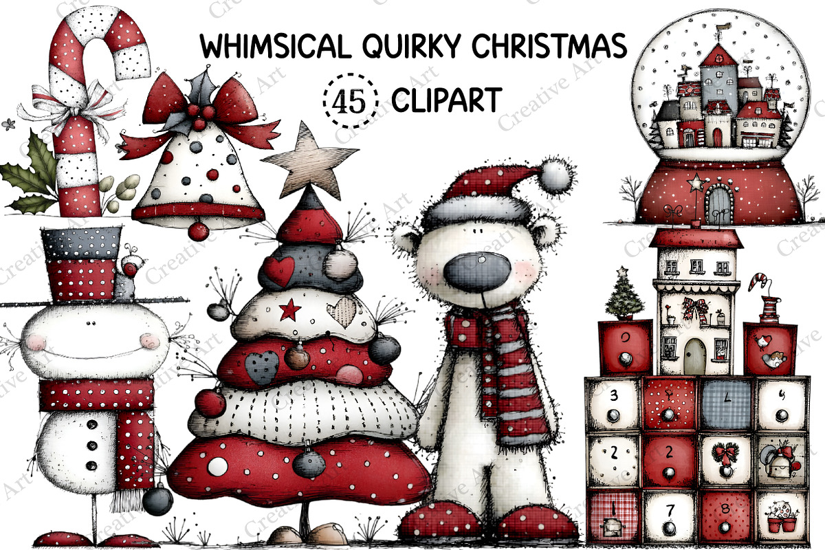 Whimsical Quirky Christmas Clipart, an Illustration by Creative Art (Photo 1 of 13)