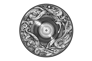 Vinyl Record Surrounded by Musical, an Object Illustration by AlexArt