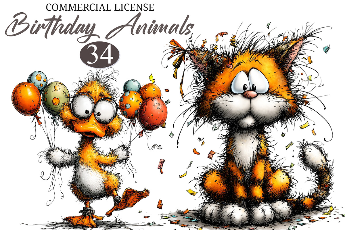 Whimsical Animals Birthday Clipart, an Animal Illustration by designcity5 (Photo 1 of 5)