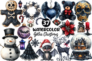 Watercolor Gothic Christmas Clipart, an Illustration by Dream Creation