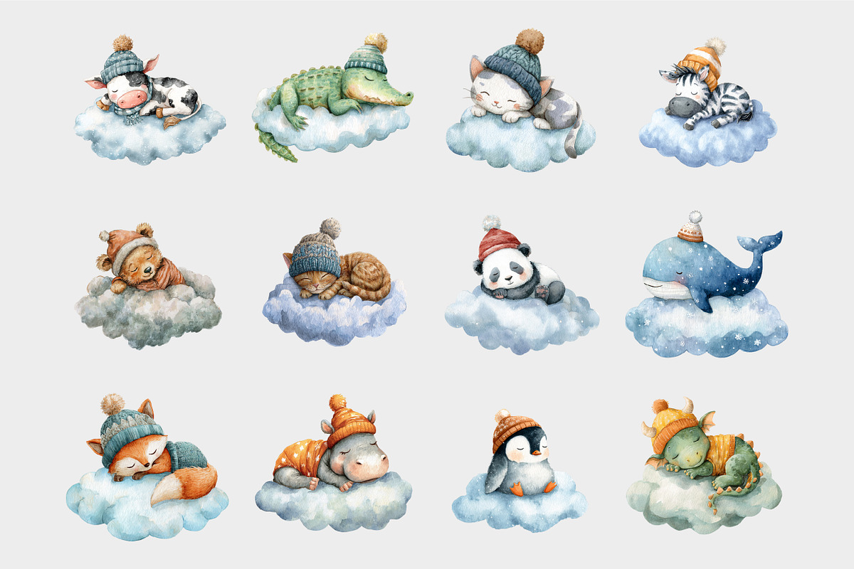 Watercolor Sleeping Animals Clipart, a Seasonal Illustration by Design Market (Photo 4 of 5)