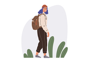 Woman tourist with big bag, backpack, a Person Illustration by robuart